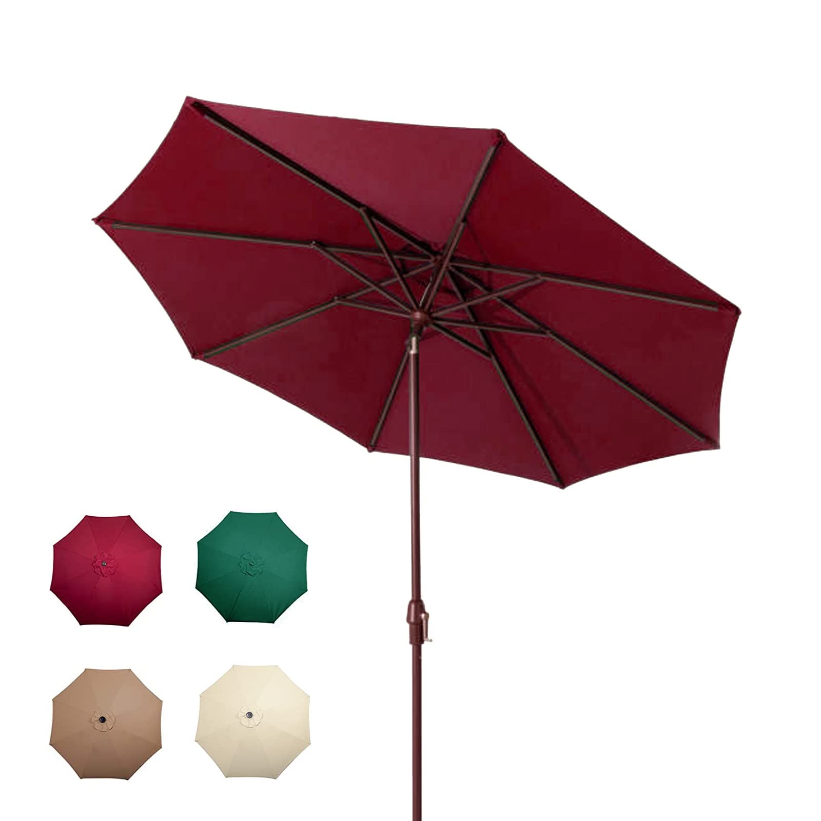 SaryEdge 2.7M Round Tilting Garden Umbrella, Parasol with Crank Handle for Outdoor Garden Patio Camping, Wine Red, Dark Green, Beige, Khaki, Coffee, Leaning Sun Umb,Wine Red-2.7M