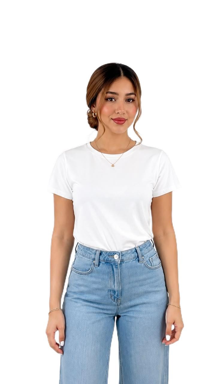 Women's White Plain Crew Neck Short Sleeve T-Shirt-image-29