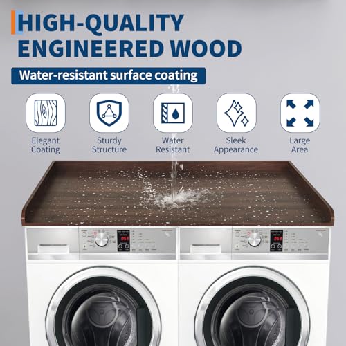 GarveeHome Washer Dryer Countertop, Wood Laundry Countertop with 2.75" H Edge Rails, Waterproof Washer Dryer Cover with Anti-Slip Pads for Laundry Room Organization and Storage
