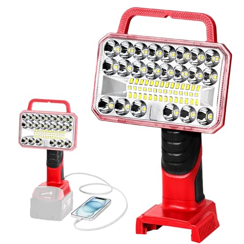Image of Cordless LED Work Light for Milwaukee 18V Battery, 2000LM Portable Handheld Flashlights Tool with USB Port and 3 Brightness Modes for Camping, Fishing, Job Site, Indoor & Outdoor Use