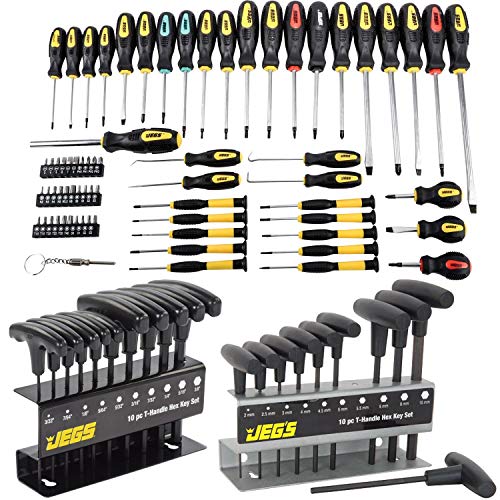 JEGS Ultimate Screwdriver & Hex Key Kit | 89-Piece | JEGS 69-Piece Screwdriver Set | 10-Piece T-Handle SAE Hex Key Set | 10-Piece T-Handle Metric Hex Key Set