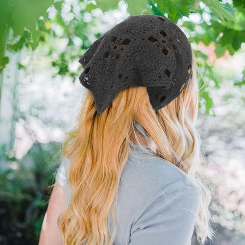 Image of DRESHOW Floral Crochet Hair Bandana Tie Knotted Headscarf Vintage Headband Knitted Head Kerchief for Women Girls