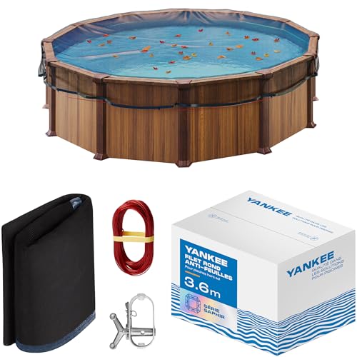 Yankee Filet à Feuilles pour Piscine Ronde - Maille 0,4 cm | Bâche de Protection Piscine Hors Sol | Empêche Feuilles & Débris | Filet Durable Anti-Colmatage (320-366...