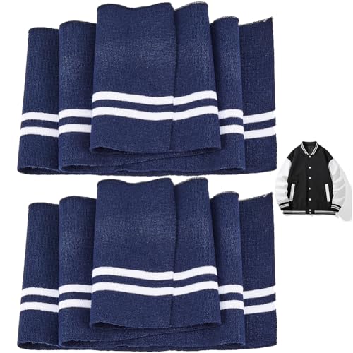 GORGECRAFT 2 Pieza 95x14cm Tela Elástica Acanalada para Escote Cintura Puños Material de Ajuste Cintura de Rayas Blancas Bandas de Punto para Chaqueta Costura Puños de Cintura Azul de Prusia