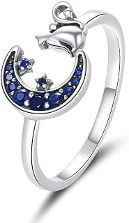 Cat Ring Adjustable Rings for Women Sterling Silver Moon and Star Open Ring for Women