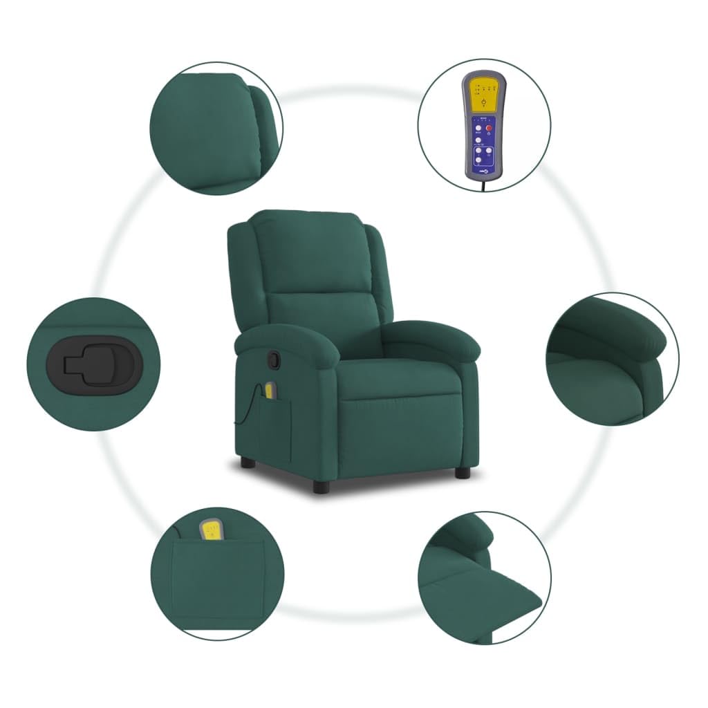 Gecheer Poltrona Massaggiante,Relax,Reclinabile,da TV,per Anziani in Velluto,Verde Scuro,con Poggiapiedi,71x86,5x99,5 cm,Poltrona Reclinabile,Poltrona da TV,Poltrona per Anziani,Poltrona da Massaggio