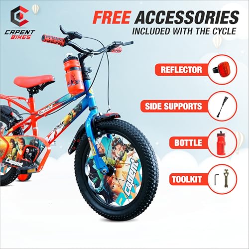 Image of CAPENT BMX 16T Kids Cycle with Carrier & Side Wheels | Rigid Suspension | 11 Inches Frame | Ideal for 4 to 6 Years Boys & Girls Kids Bike (Red-Blue)