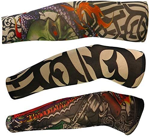 Aenon Fashion Temporary Realistic Fake Slip On Tattoo Arm Cuff Sleeves Covers Stockings (Any Design 3 Pair)