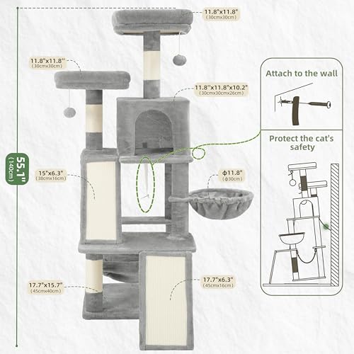 Image of Gitelsnour Cat Tree Tower Multi-Level with 2 Scratching Boards, GCT022W