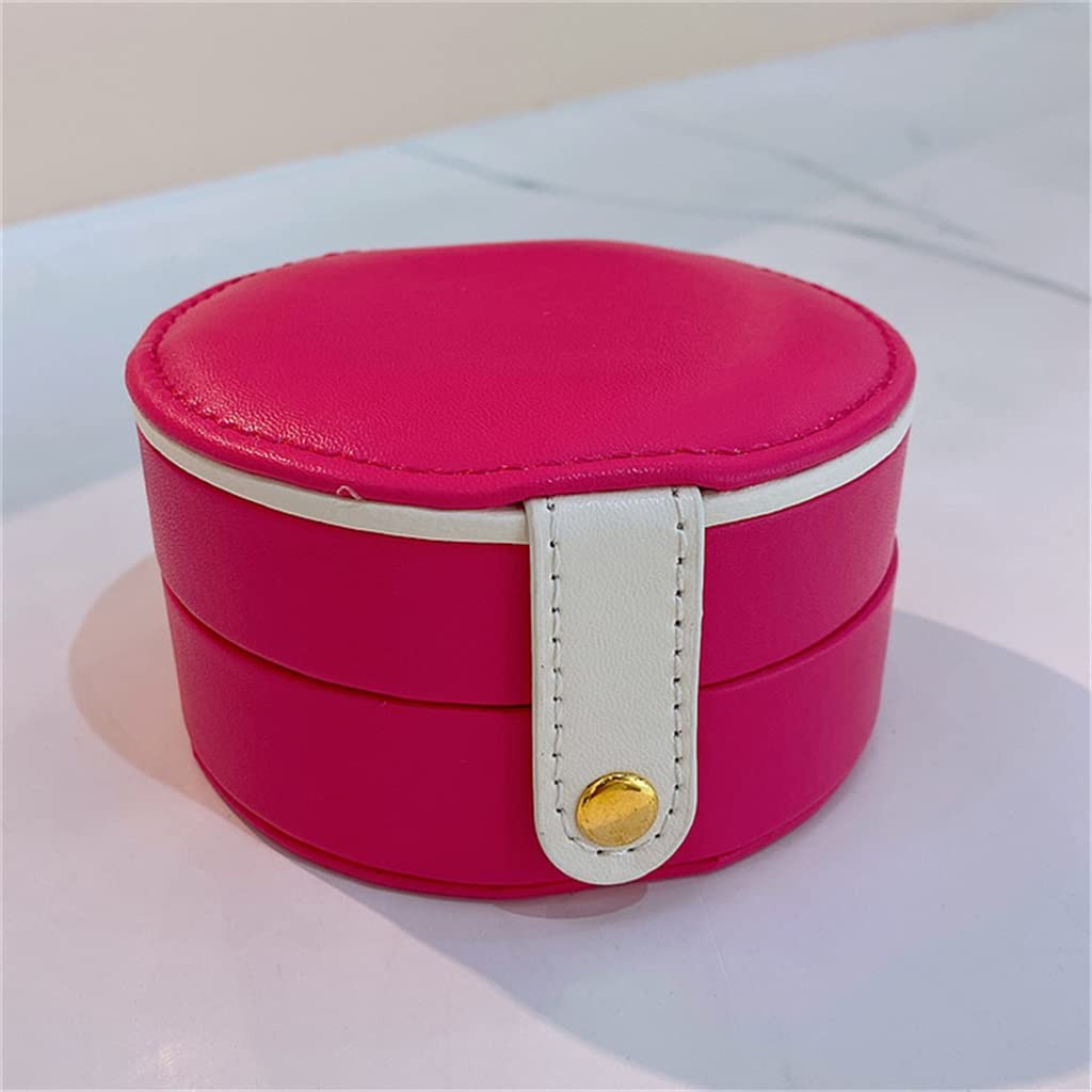 Round Leather Jewelry Box Portable Storage Organizer Earring Holder Zipper Women Jewelry Display Travel Cases Color Red Size