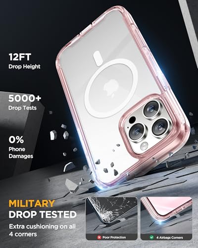 Image of Miracase for iPhone 16 Pro Case Full-Body Phone with Built-in Glass Screen Protector, [Compatible with MagSafe] Military Drop Proof 16 Pro Cover Bumper 6.3 inch, Clear Pink