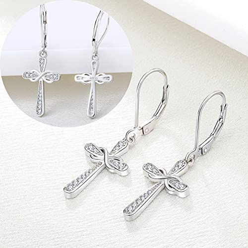 Yl Cross Earrings Sterling Silver Infinity Dangle Drop Earrings Cubic Zirconia Criss Leverback Jewelry #TOP4
