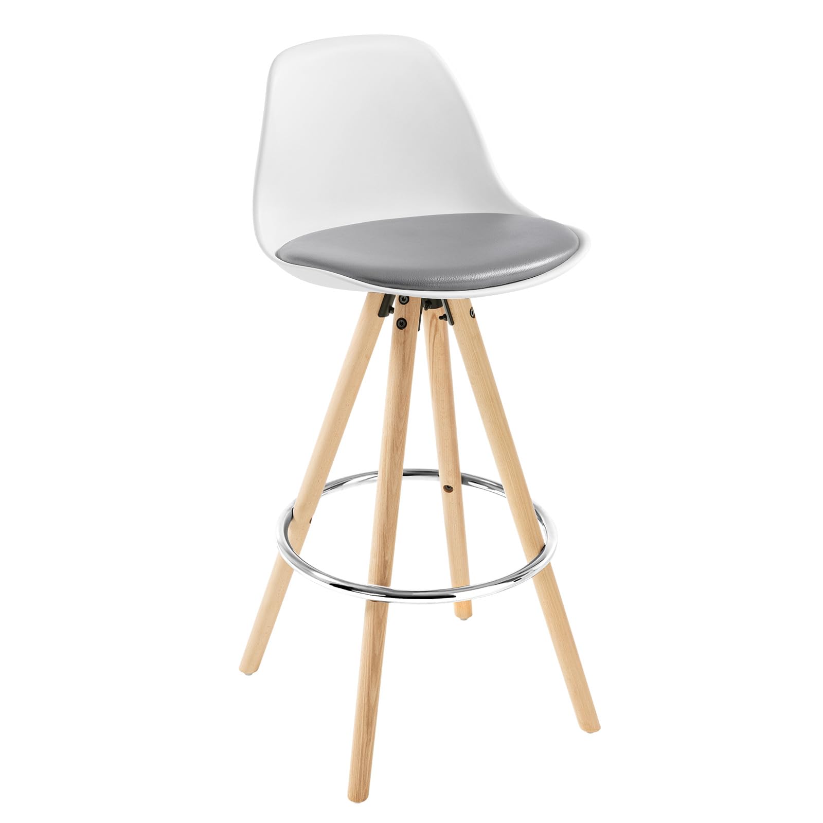 WOLTU 1 x Barhocker Barstuhl aus Kunstleder Holzgestell mit Lehne + Fußstütze Design Stuhl Küchenstuhl optimal Komfort Grau+Weiß BH45grw-1