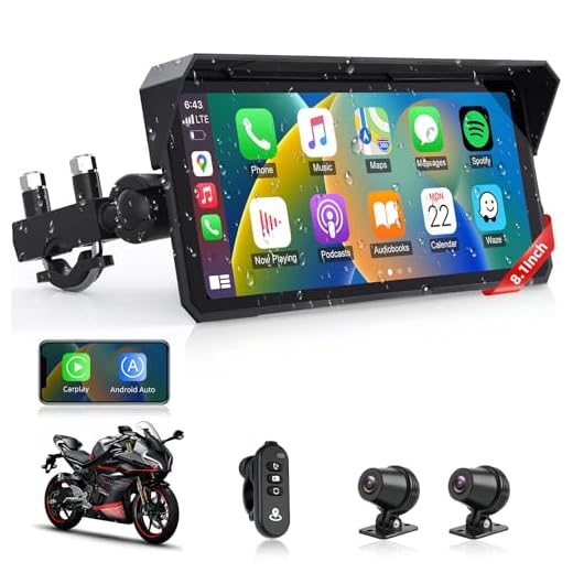 8.1" 4K Motorcycle CarPlay Screen w 4K Dash Cam IPX7 GPS Voice Control