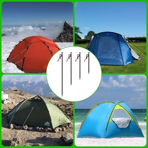 Tent Stakes Heavy Duty Set - Juego de 16 estacas para tienda de acero forjado para camping, senderismo y exteriores, negro, agujero para colgar rápido, antideslizante miniatura 5
