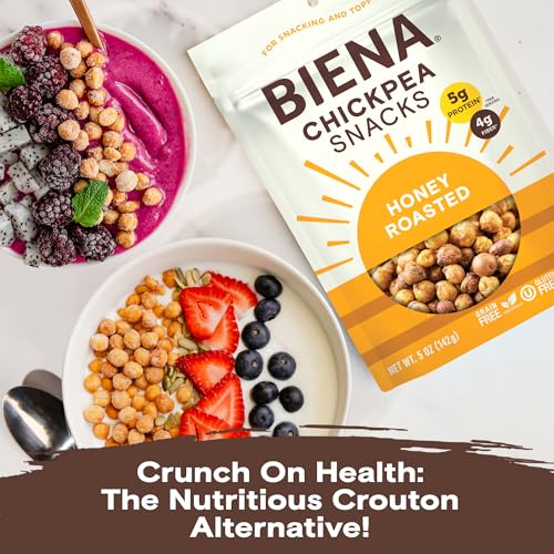 BIENA Chickpea Snacks - Crunchy Roasted Chickpeas - High Fiber Protein Snacks for Adults and Kids - 8-Pack, 5 Ounce Bags - Honey Roasted - image 8