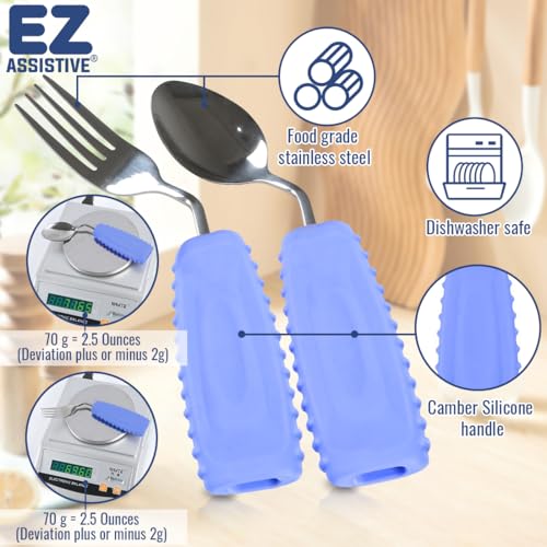 Adaptive Utensils Set – Ergonomic Angled Fork & Spoon for Parkinson's, Tremors, and Stroke Recovery – Weighted Utensils for Hand Tremors, Non-Slip Silicone Grip, Dishwasher Safe - Image 3