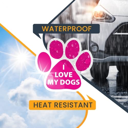Image of I Love My Dogs Pink Pawprint Car Magnet 5 Inch, Dog Lover Gift