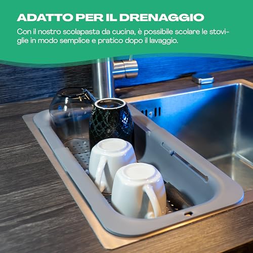 Scolapasta Estensibile per Lavandino - Colino per pasta da appendere a pentola, padelle e ciotole - lavabile in lavastoviglie e adatto agli alimenti - Colapasta, Cucina, Scola Pentola - immagine 4
