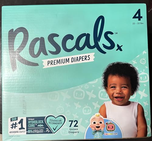 Image of Rascals Premium Diapers, Size 4, 22-33 lbs, 72 Count, Unisex