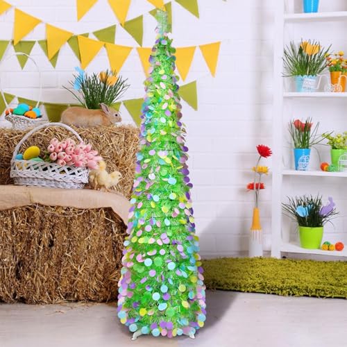 Árboles artificiales de interior de 1.5m, decoración de Pascua plegable con purpurina colorida 3