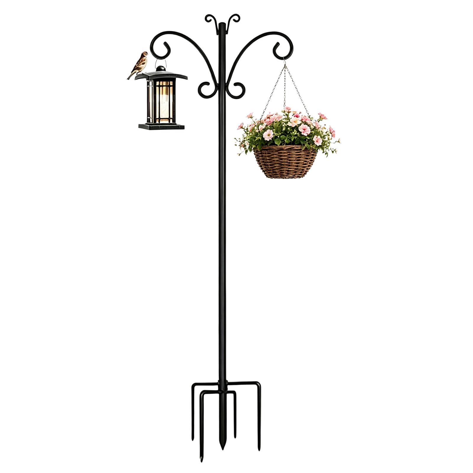 Schäferhaken Garten Schäferhaken für Vogelhäuschen, 234 cm Garden SchäferhakenS mit Schmetterlingskopf und 5 Zinken, Hirtenhaken, für Laternen Pflanzen Aufhänger Gartenhängepfahl Futterspender