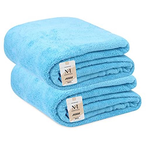 Image of NFI essentials Microfiber Super Absorbent Bath Towel (57 inchx30 inch) Soft Bath Towel for Multipurpose Use for Sports, Travel, Fitness, Yoga, Bathroom, Gym (TOW-2-Blue (Pack of 2))