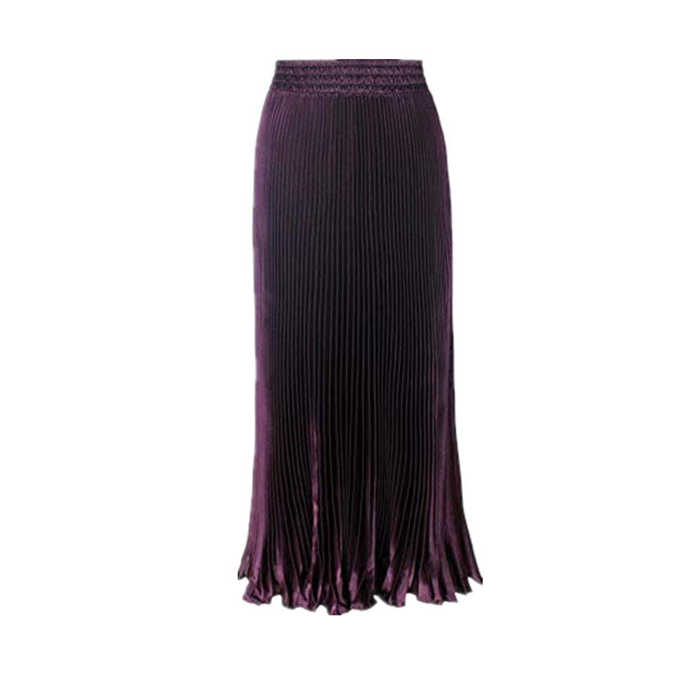 Morbuy Women's Grape Purple Long Skirts For Metallic Luster Elastic Waist Organ Skirt High Waist Maxi Pleated Skirt. (Grape Purple)