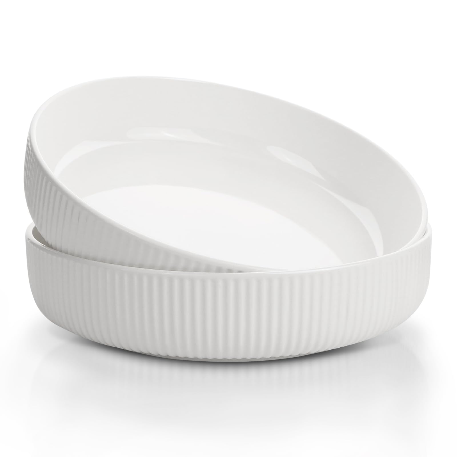Iceten 8 Inch Pasta Bowls, 2 Pcs Serving Bowls, Salad Bowls with Ribbed, Ceramic Pasta Bowls Set for Pasta, Fruit, Lasagne, Noodle, Rice