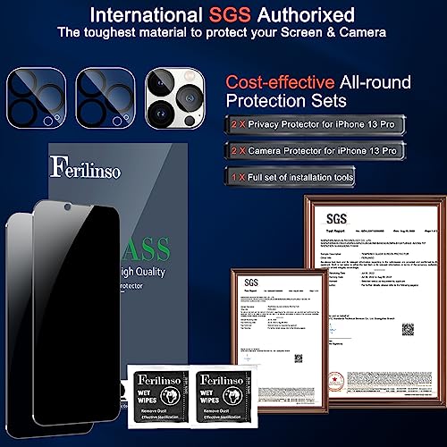 Image of Ferilinso Privacy Screen Protector for iPhone 13 Pro, Tempered Glass