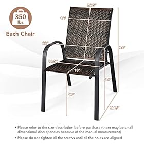 Tangkula Set of 6 Outdoor PE Wicker Stackable Chairs, Patio Dining Chairs with Sturdy Steel Frame, Outdoor Arm Chairs for Garden, Yard, Deck and Lawn (1, Mix Brown) 51q6sOnYdnL. SS280