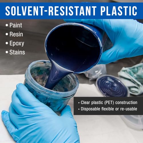 Image of TCP Global 20 oz. (600ml) Graduated Plastic Mixing Cups - Box of 50 with 50 Mixing Sticks - Disposable Plastic Measuring Cups for Liquids, Paints, Resin, Epoxy, Art, Kitchen - Ratios 2-1, 3-1, 4-1 ML
