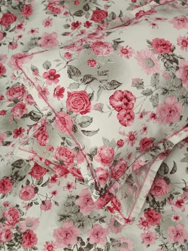 Image of ROSARAHOME 180 TC Microfiber Flat Queen Size Double Bed Bedsheet with 2 Pillow Cover| Bedsheet:240cmx225cm Pillow Covers:45cmx70cm,Floral Red