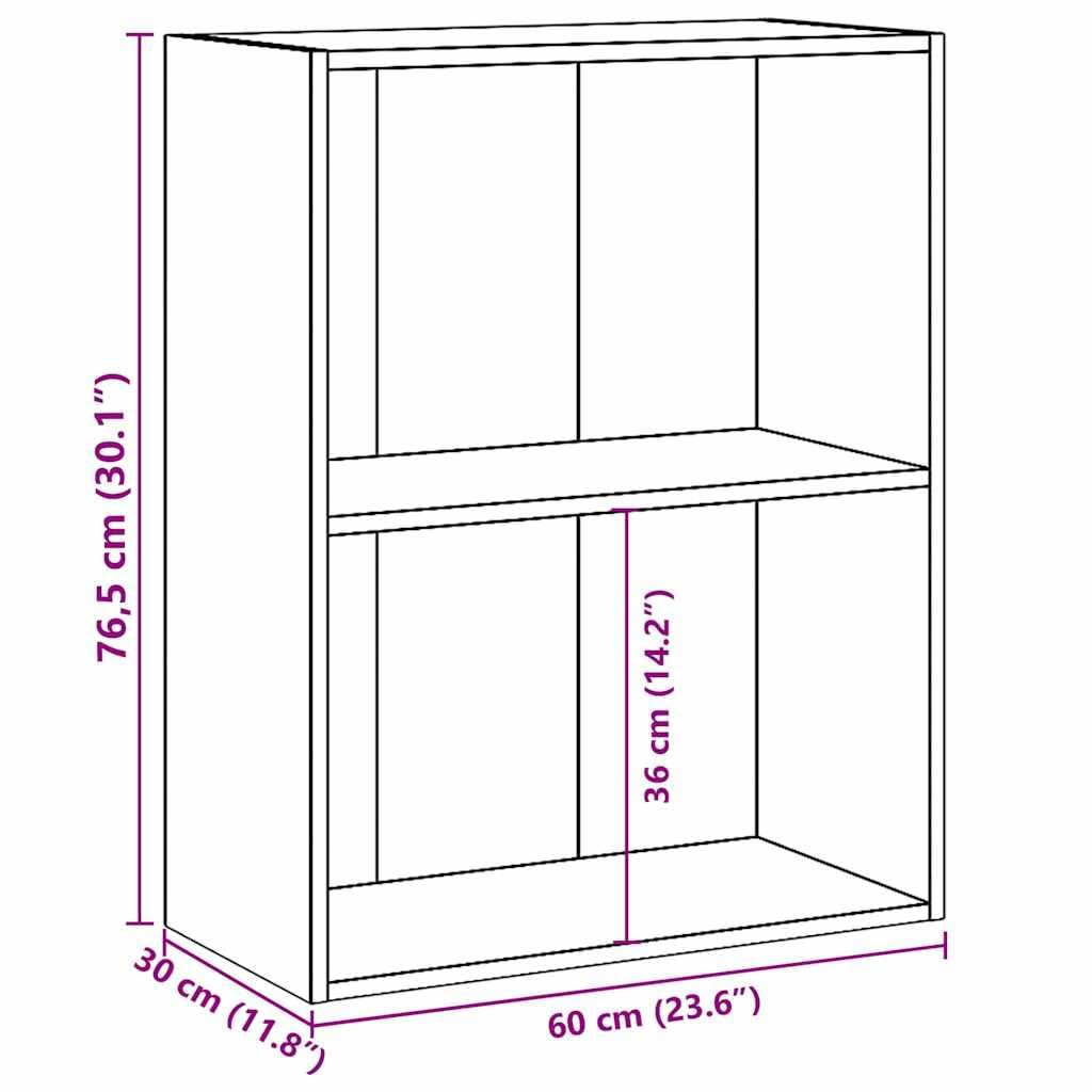 Libreria a 2 scomparti, grigio cemento, 60 x 30 x 76,5 cm, in legno con spazio, salvaspazio come scaffale e divisorio per soggiorno, ufficio, studio, cameretta dei bambini, ripiano aperto