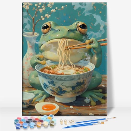 Kit peinture par numéros grenouille ramen toile 16 x 12 po