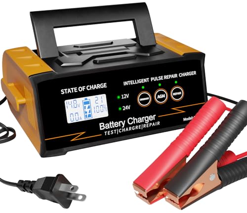 Battery Charger 0-20A 12V/24V Fully Automatic Battery Maintainer, Car Battery Trickle Charger Automotive w/Battery Repair, Desulfator, 300W Fast Charger for AGM, STD, Gel, Deep Cycle Batteries