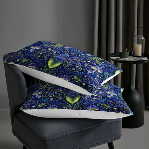 Image of AILONEN Full Comforter Set 3 Piece, Celestial Firefly Mushroom Garden 3D Printed Bedding with 2 Pillowcases, Soft Breathable Microfiber Whimsical Decor for Guest Room