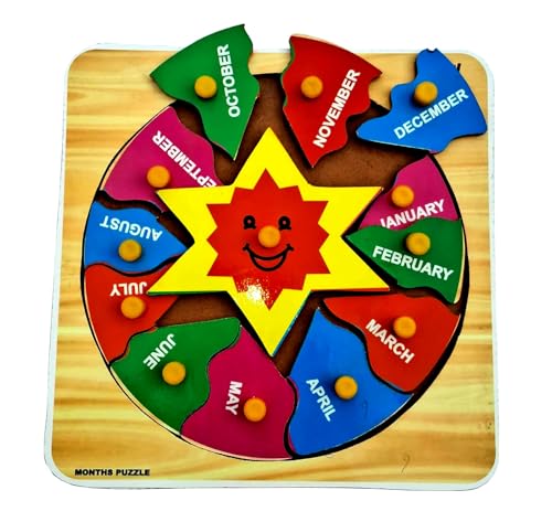 Image of Wooden Month Learning Puzzle Board, Educational Alphabet Tray Toy, Pre-School Learning Kit
