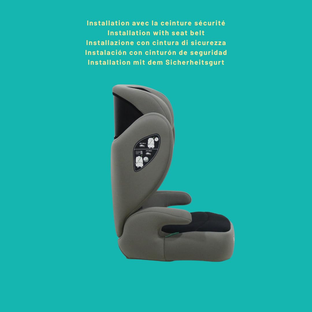 NANIA Belem 2 in 1 Seggiolino auto, i-Size, Gruppo 2/3 100-150 cm, da 3,5 a 12 anni, da 15 a 36 kg, cintura di sicurezza a 3 punti, Protezioni laterali-Poggiatesta Regolabile 9 Posizioni-Nero