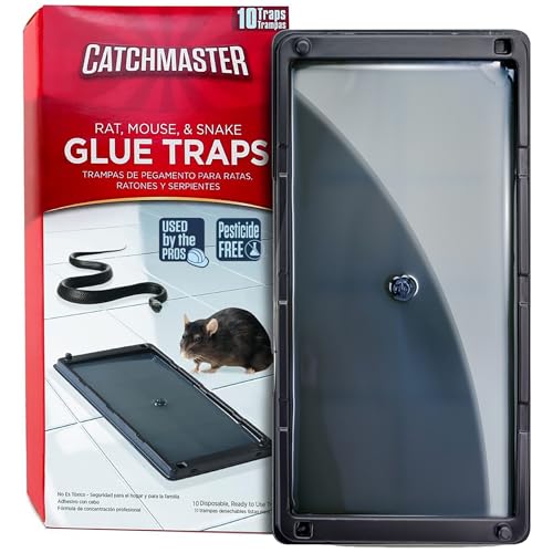 Catchmaster Rat, Snake and Mouse Traps 10Pk, Large Bulk Glue Rat Traps for Home, Adhesive Plastic Tray for Inside House, Snake, Mice, & Spider Catcher, Pest Control for House & Garage