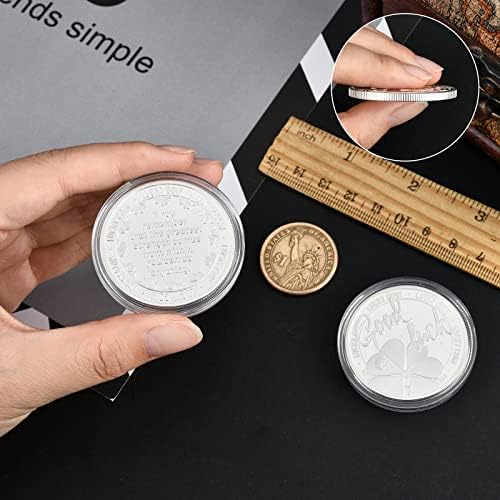 CRASPIRE 4 Pieces Good Luck Coins Lucky Four-leaf Clover Coins Antique Alloy Two-sided Commemorative Coins Engraved Keepsake Gift Set Charm 4cm/1.57inch for Collection, Gift, Souvenir