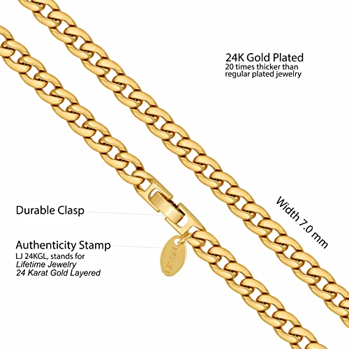 LIFETIME JEWELRY 7mm Polished Cuban Link Chain Necklace for Women & Men 24k Gold Plated4