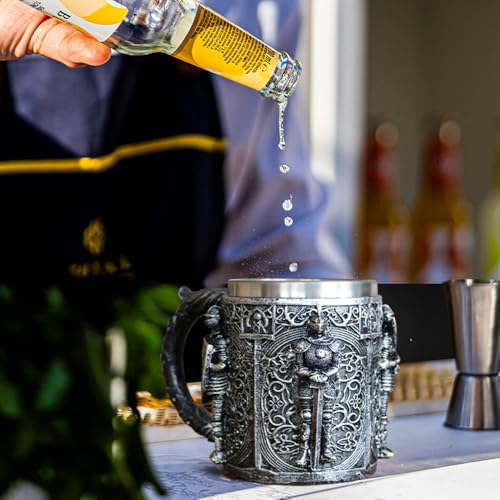 Taza de acero inoxidable y resina estilo vikingo medieval miniatura 5