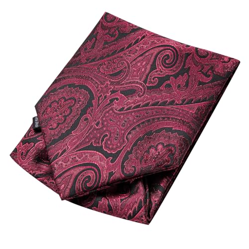 Image of Hi-Tie Silk Ascot for Men Self Tie Men's Cravat and Flower Lapel Pin Handkerchief Cufflinks Set for Wedding Party