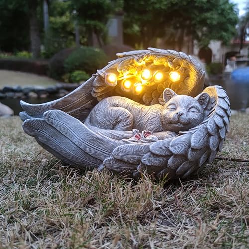 Yardancer Solar Cat Garden Statues Outdoor Décor-Cat Figurines Solar LED Light Lawn Ornaments - Yard Decorations for Patio, Balcony, Backyard -Unique Birthday House Warming Gifts for Mom