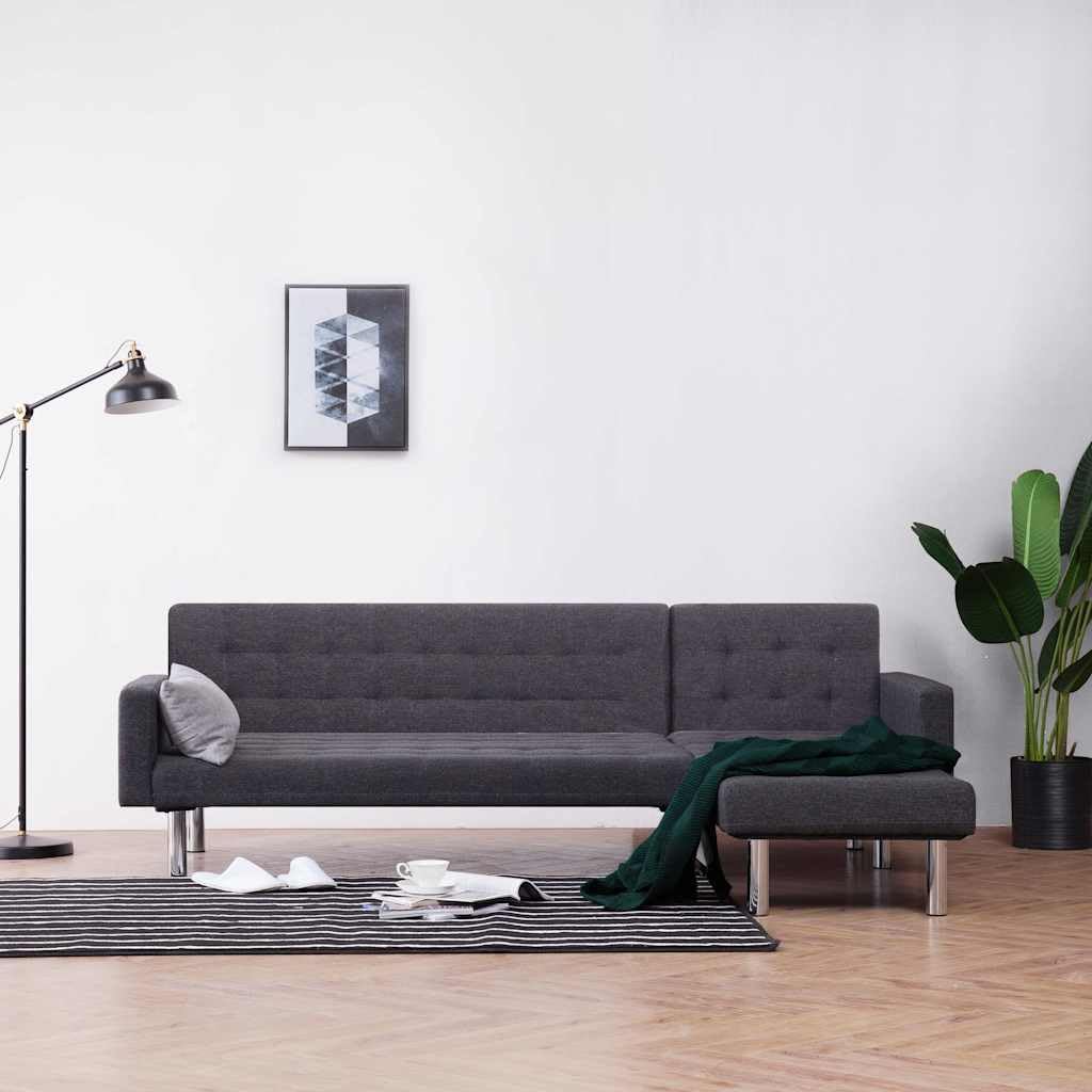 Sofá cama en forma de L gris oscuro poliéster