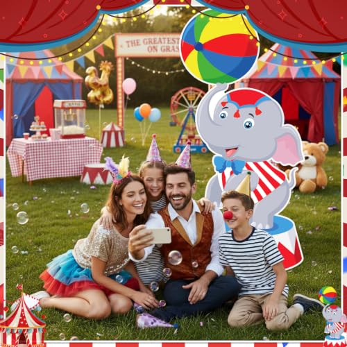 Image of Qunclay 4ft Circus Elephant Cardboard Cutout Carnival Party Decoration Life Size Elephant Photo Booth Prop Stand up Display Backdrop Decor for Carnival Birthday Party Supplies