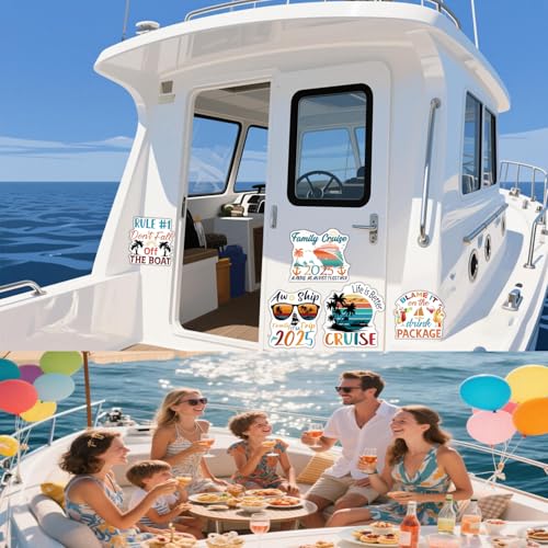 Image of 5 Pcs Large Family Cruise Door Magnetic Decorations, Reusable Life Blessings and Scenery Cruise Door Magnets Funny Door Magnets for Carnival Cruise Ship Cabin Fridge Car Computer