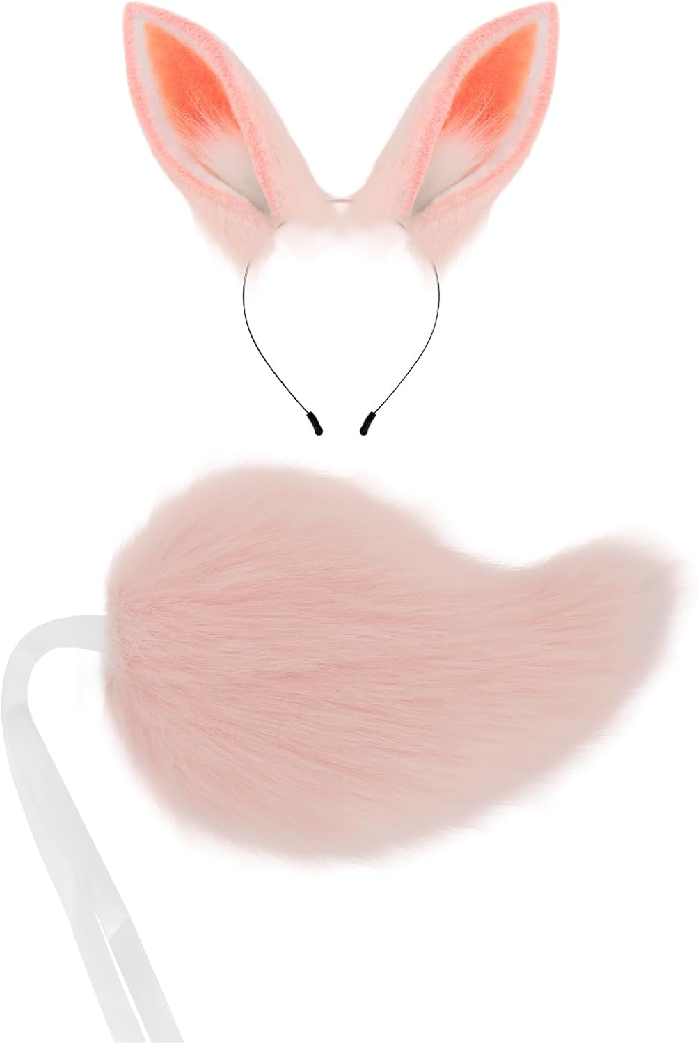 QinRuan Women's Bunny Ears Headwear Faux Fur Rabbit Ears Headbands and Tail Cosplay Party Coustume Set