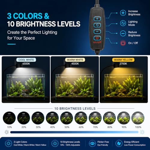 Image of VAYINATO Mini Aquarium LED Clip Spotlight (1 Pc) - Flexible Gooseneck Lamp with Controller, Adjustable Brightness, USB Powered, 3 Light Modes for Fish Tank, Terrarium, Desk & Indoor Plants
